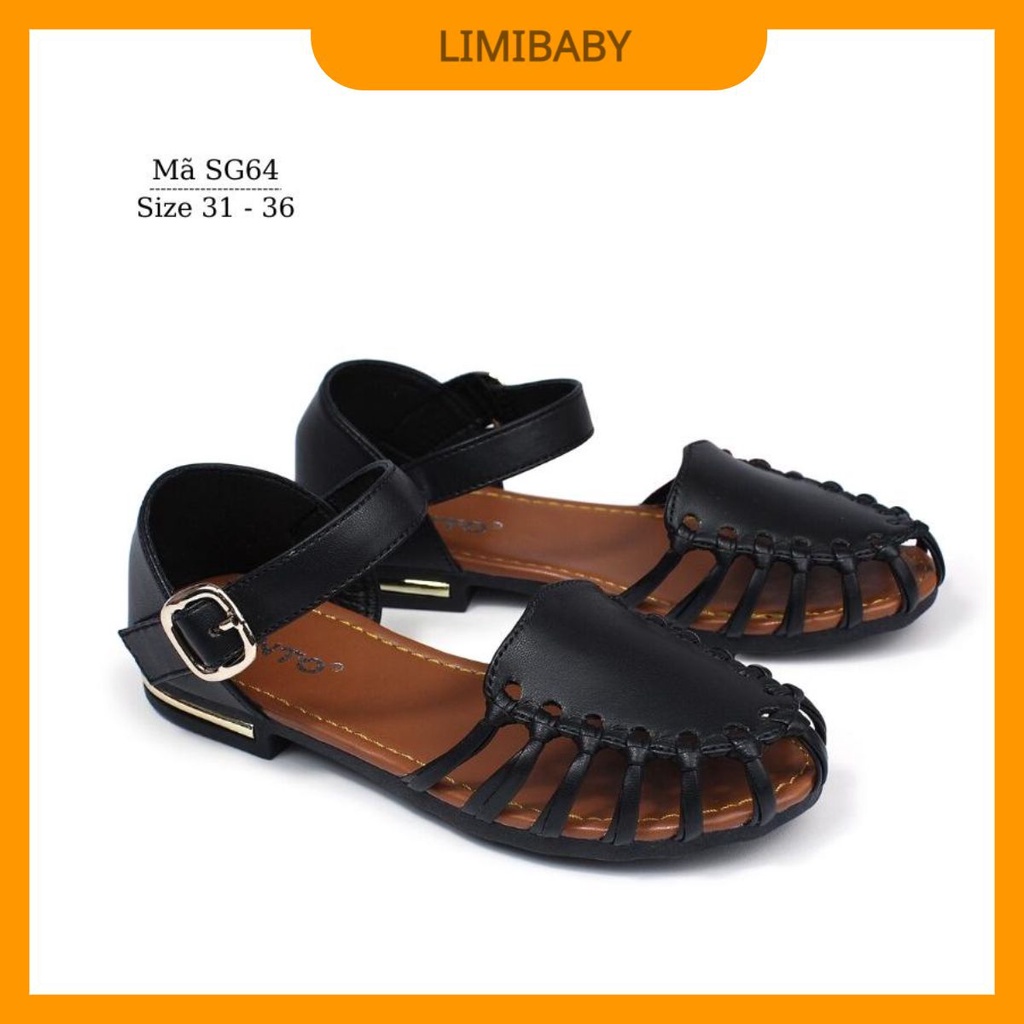 Sandal cho bé gái BIBIKIDS rọ bít mũi màu đen kiểu dáng búp bê duyên dáng phong cách Hàn Quốc 6 - 12 tuổi SG64