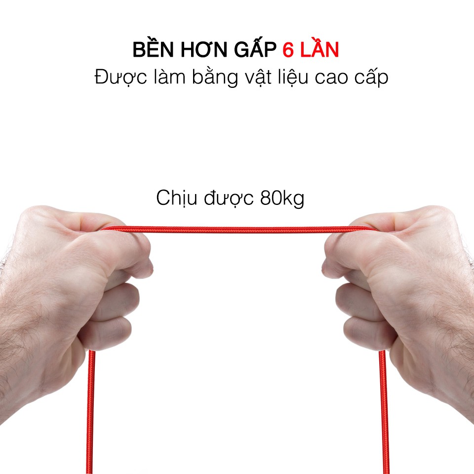 [Mã ELORDER5 giảm 10K đơn 20K] Dây sạc iPhone bọc dù chất lượng cao thương hiệu Bagi dài 1.5m màu đỏ - Made in Việt Nam