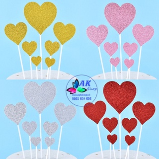 Set 7 topper giấy tim đỏ