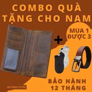 Combo ví thắt lưng nam ⚡mua 1 được 3⚡da bò thật 100% lịch lãm bền đẹp cao cấp quà tặng sinh nhật cho nam bh 12t ytw1