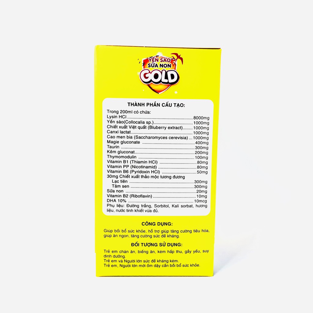 Yến Sào Sữa Non GOLD - Bổ dung vitamin, hỗ trợ tăng cường tiêu hóa giúp ăn ngon (hộp 20 ống) | BigBuy360 - bigbuy360.vn