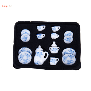 Set 17 tách trà bằng gốm mini trang trí nhà búp bê