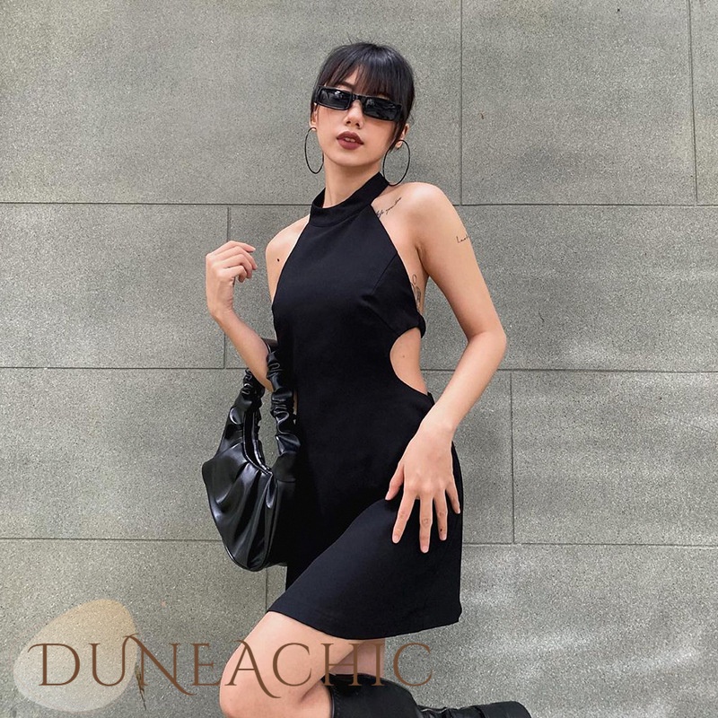 DUNEA Đầm không tay Hở Lưng Màu Trơn Quyến Rũ