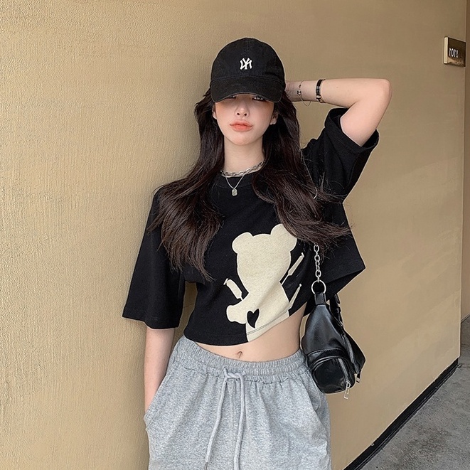 QADCOL Áo Thun Tay Ngắn Dáng Rộng In Hoạt Hình Đáng Yêu Cho Nữ