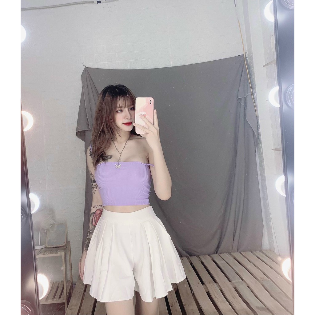 Sét áo hai dây croptop trơn kèm áo khoác nhẹ xinh xinh , chất pogan mềm mịn ( ảnh thật )