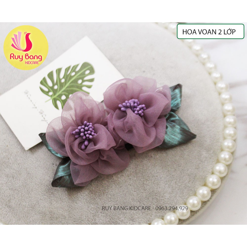 Hoa voan kèm lá ❤️FREESHIP❤️ Set chùm 2 bông hoa