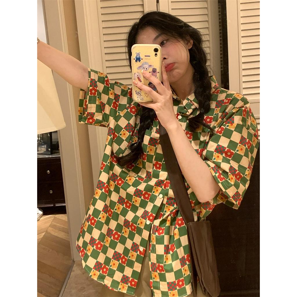 Áo Sơ Mi Hoa Dáng Rộng Ngắn Tay Phong Cách Hong Kong Kiểu Mới 64085