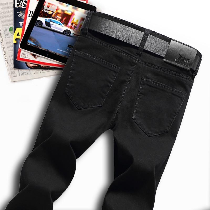 Quần Jeans Dài Màu Đen Co Giãn Dáng Ôm Phối Nhung Dành Cho Nam
