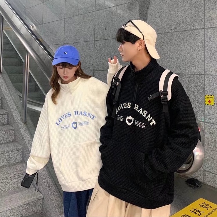 Áo Sweater có cổ Dáng Rộng Có Khóa Kéo áo sweater nữ In Chữ Thời Trang áo sweater polo Nam Nữ