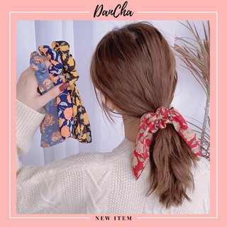 Dây Buộc Tóc Scrunchies Nơ Ruy Băng Dài Kiểu Dáng Vintage Xinh Xắn