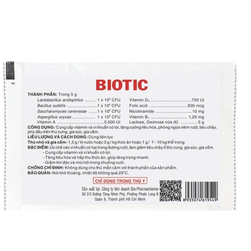 [Mã PET50K giảm Giảm 10% - Tối đa 50K đơn từ 250K] MEN TIÊU HÓA CHO CHÓ MÈO BIOTIC CHÍNH HÃNG - gói 5g