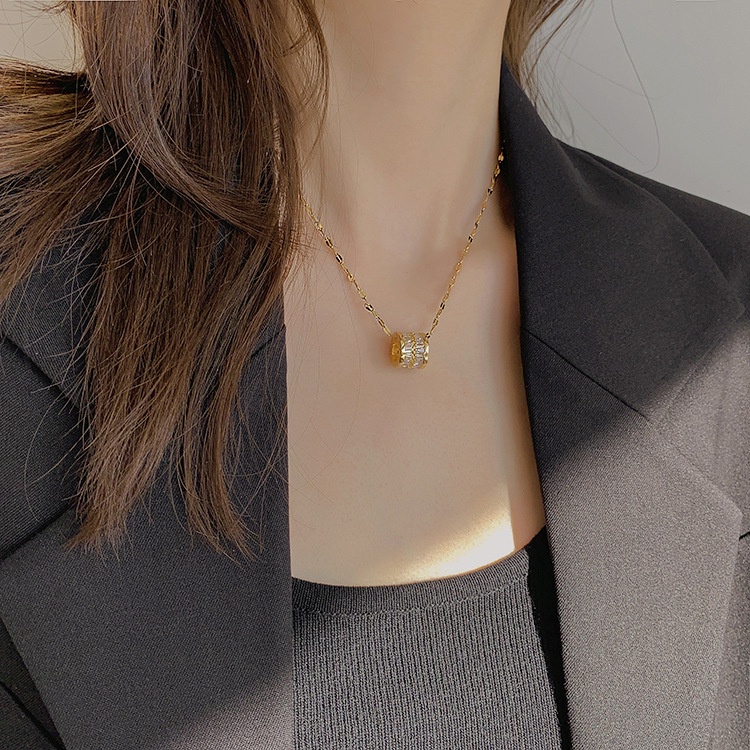 Dây chuyền titan basic mặt đá tròn, mạ vàng 14k  [  KHÔNG ĐEN GỈ ]   Her Accessories CT16