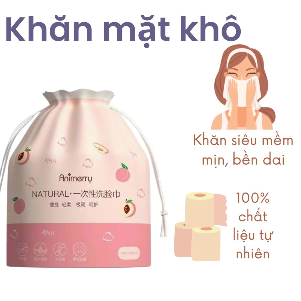 [Combo 10 Túi] Khăn mặt khô tẩy trang khăn giấy cotton dùng một lần kèm túi đựng màu hồng xinh xắn an toàn cho sức khỏe