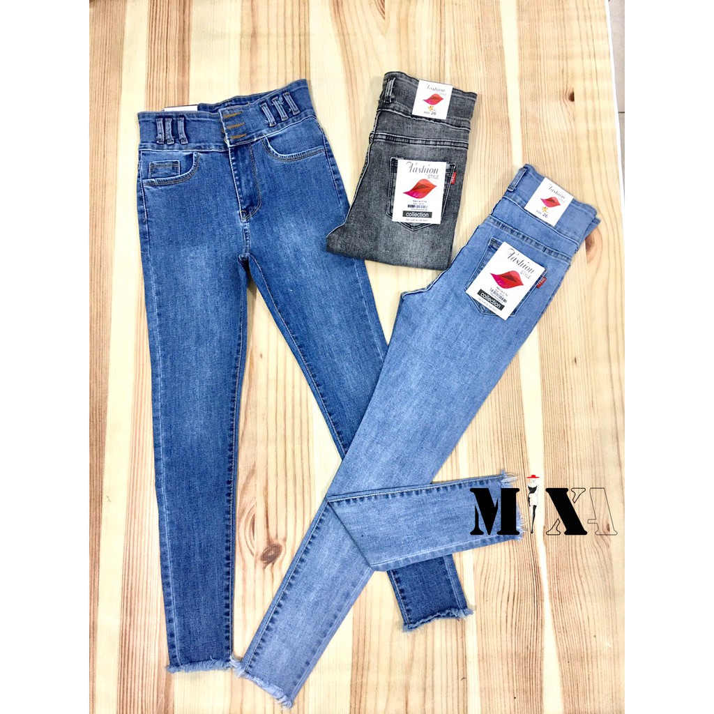 Quần jeans skinny cạp cao 3 cúc dài 98cm (có bigsize) - quần bò lưng siêu cao co giãn | BigBuy360 - bigbuy360.vn