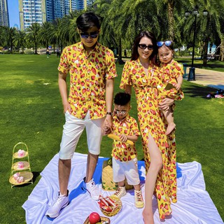 Set Đồ Gia Đình Du Lịch_Váy Áo Gia Đình Đi Biển_Họa Tiết Trái Dâu (FullSize 7-110kgs)