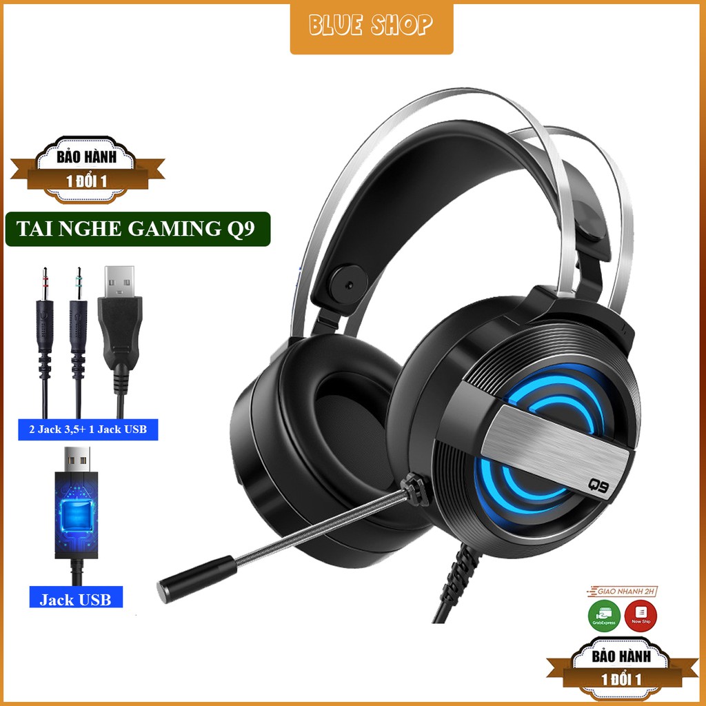 Tai nghe gaming chụp tai cho game thủ,Tai nghe headphone chuyên Game Q9 có LED cho máy tính BẢO HÀNH 1 ĐỔI 1 Blueshop
