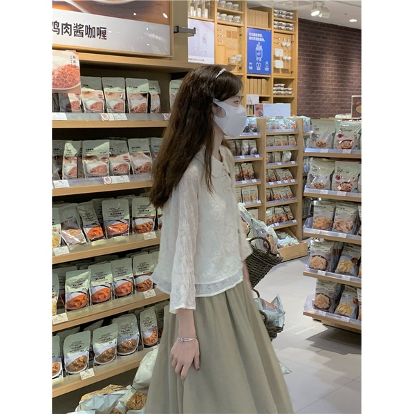 Áo sơ mi XIAOZHAINV cổ búp bê hoặc Chân váy midi phong cách retro cho nữ tùy chọn