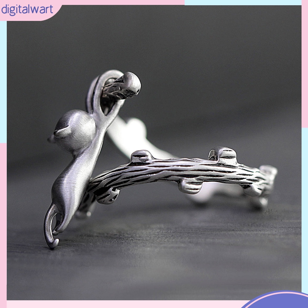 Nhẫn kim loại hình mèo đu nhánh cây đáng yêu và độc đáo