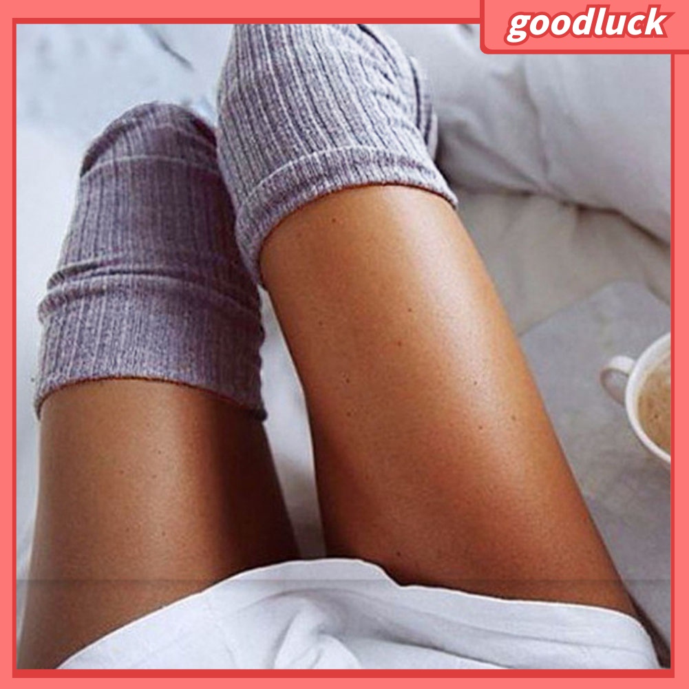 Vớ Dài Đan Móc Chất Liệu Cotton Mềm Mại Dày Dặn Giữ Ấm Mùa Đông Cho Nữ