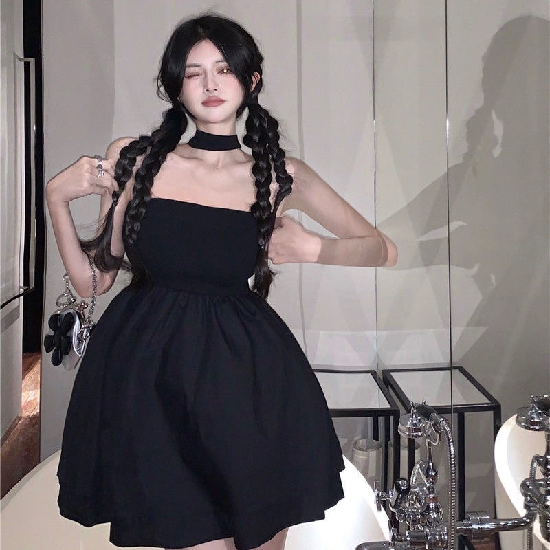 UIOWOO  Đầm Hai Dây Phối Nơ Màu Sắc Tương Phản Quyến Rũ Cho Nữ Xu hướng rắn màu sexy hở lưng đầm