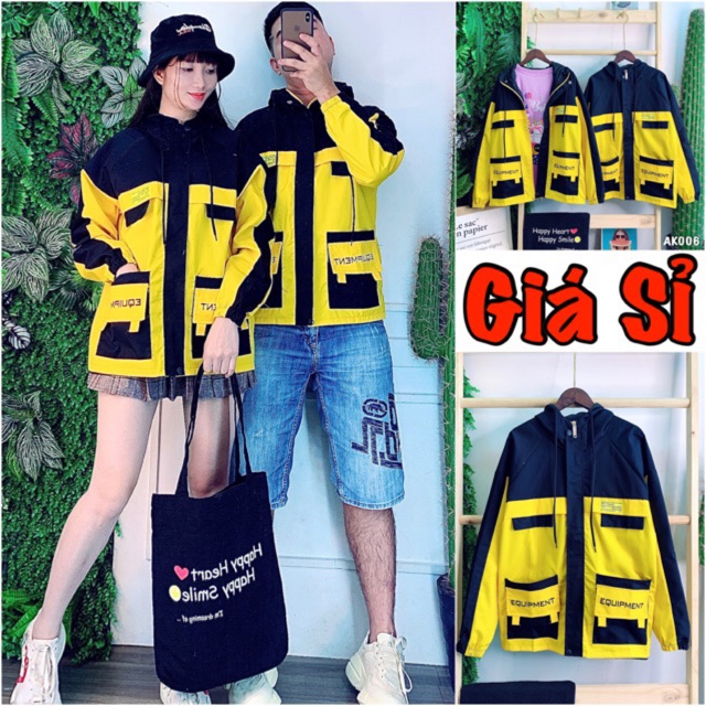 🌈𝐆𝐈𝐀́ 𝐗𝐔̛𝐎̛̉𝐍𝐆💢006 Áo Khoác Kaki - Đen-Vàng 2 Lớp. Bomber Jacket Siêu Hot Unisex Nam&Nữ