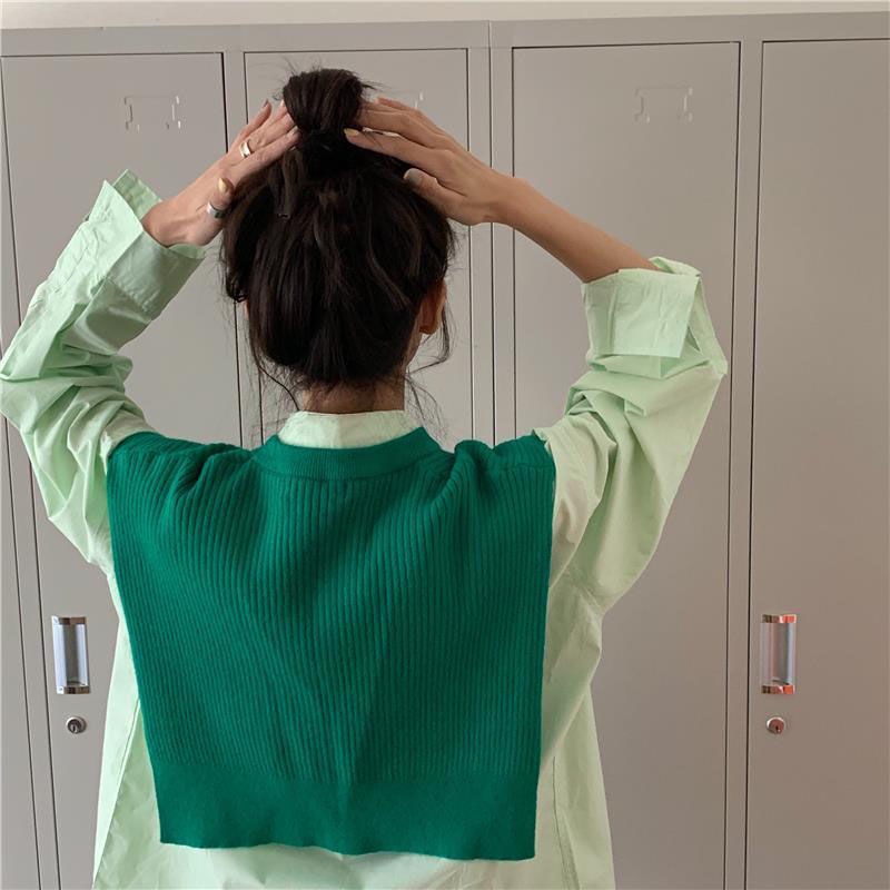 Set áo sơ mi tay dài + áo sweater không tay IELGY trẻ trung cho nữ (có bán lẻ)