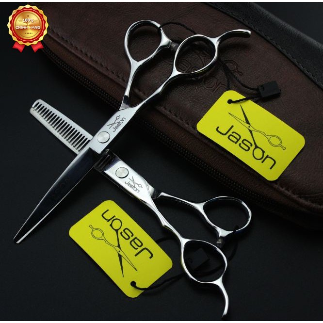 Bộ kéo cắt tóc tay trái jason trắng (mua cặp tặng bao da, chỉnh kéo, lược toni guy)