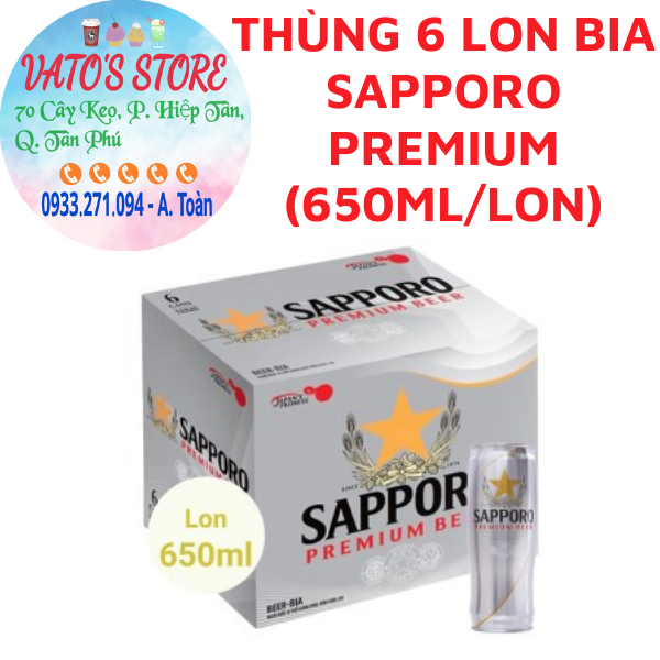 Thùng 6 lon bia Sapporo Premium (650ml/lon) / Combo 3 lon bia Sapporo Premium 650ml