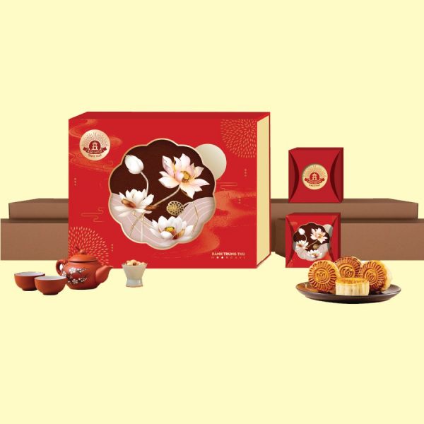 Hộp bánh Bảo Minh nhân Trung thu Sen Hà Thành 4 bánh cao cấp Bảo Minh 600gr