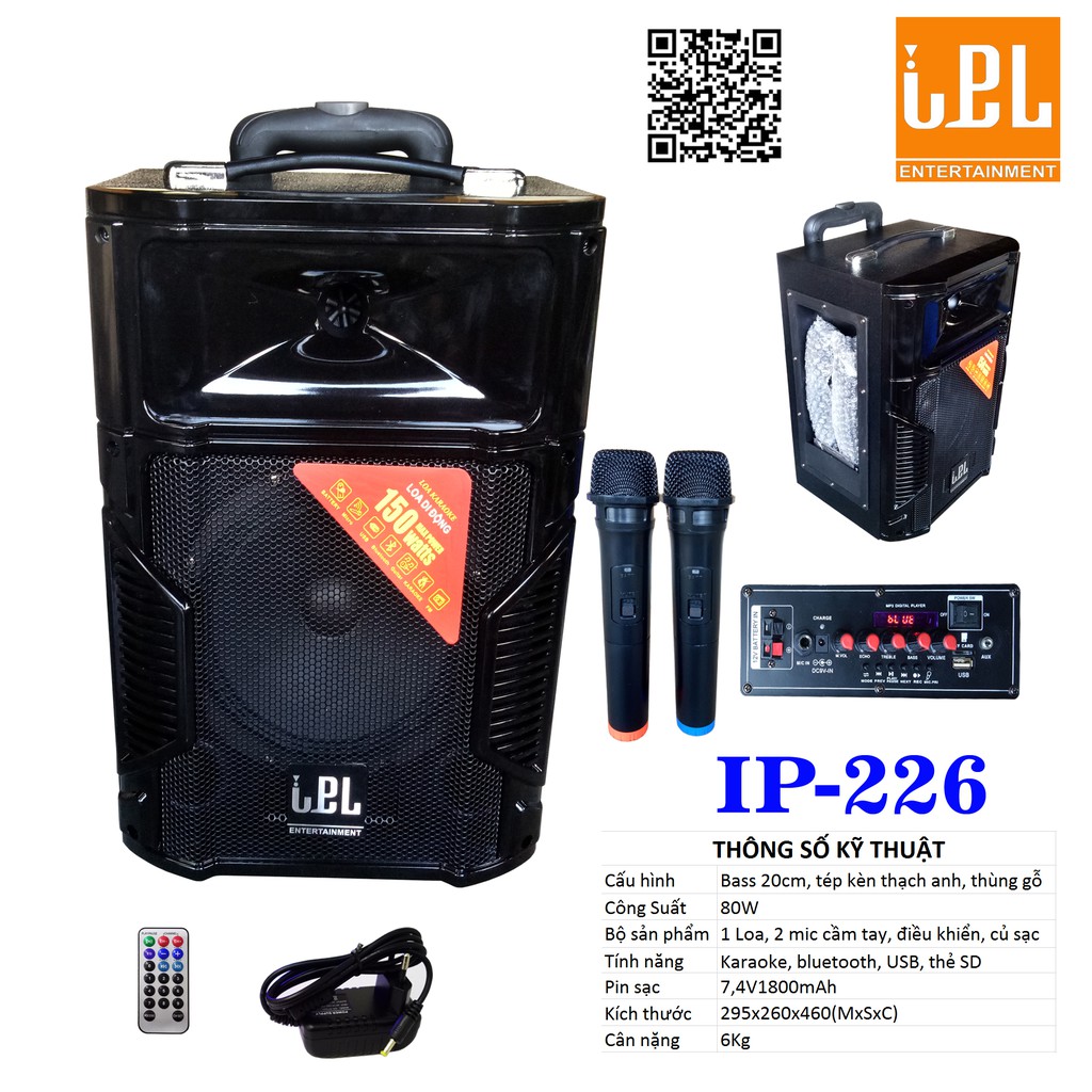 Loa kéo IPL IP-226  2 tấc, pin 7,4V, 2mic