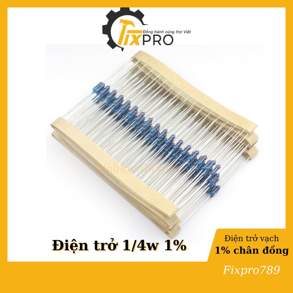 Điện trở 220R 1/4W 1% chân đồng túi 100c