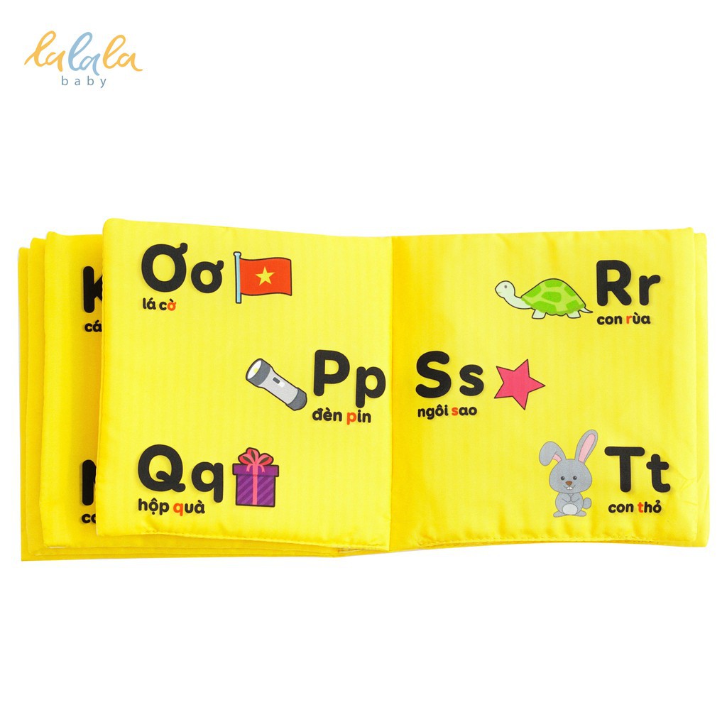 [Chính Hãng] Sách vải Lalala baby, kích thích đa giác quan chủ đề Chữ cái, kích thước 15x15cm 12 trang