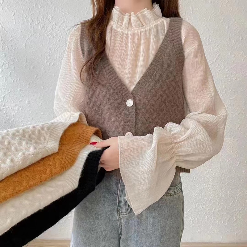 SUXI Áo Sweater Dệt Kim Sát Nách Kiểu Vintage Thời Trang Thu Đông Cho Nữ