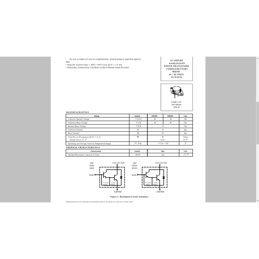 Bóng bán dẫn NPN Transistor Moto MJ1001
