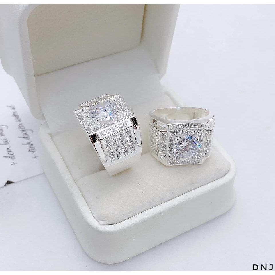 Nhẫn nam bạc thật phong cách thời trang gắn đá trắng nhân tạo - Kho sỉ bạc Nhất Linh