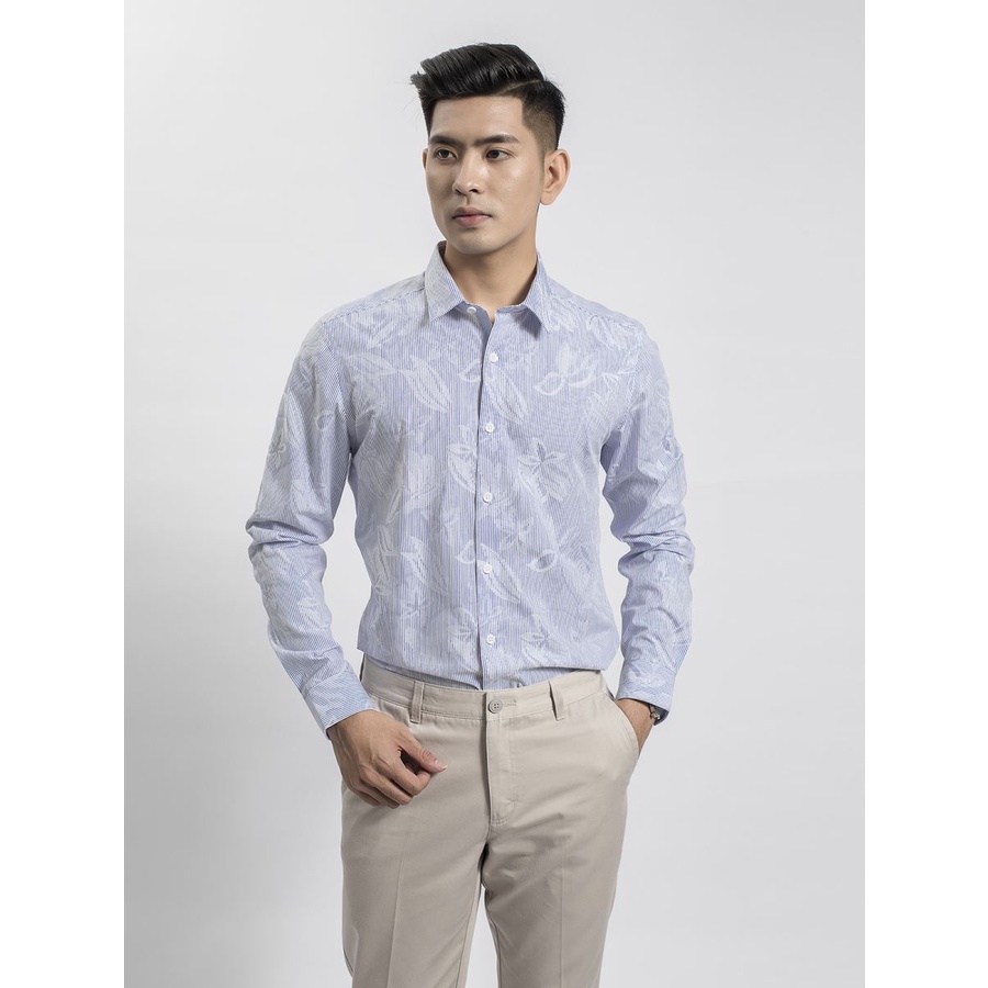 Áo sơ mi dài tay nam Aristino  sợi tre kháng khuẩn, sọc trắng hoa chìm , tà lượn , from slim ALS63808