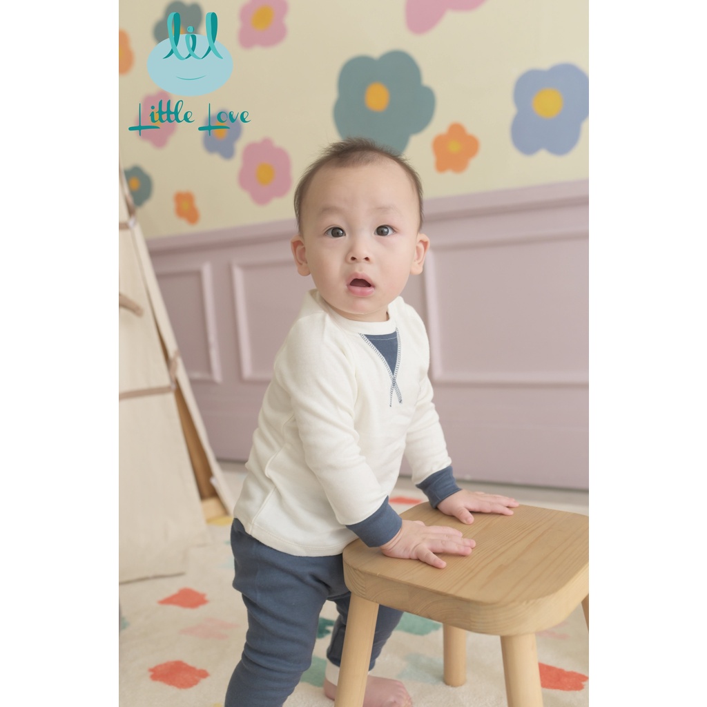 Bộ quần áo dài tay nỉ mỏng thân phối cừu, phối đáp cổ cho bé từ 6m đến 4y little love (LDT113)