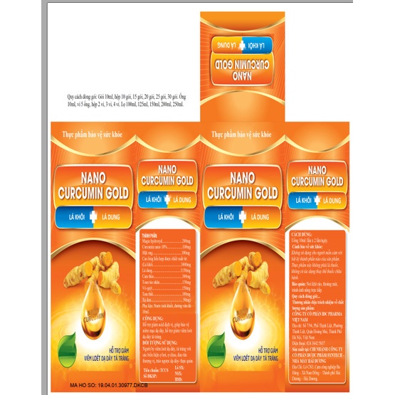 Nghệ Nano Curcumin Gold Tam thất xạ đen, nano curcumin gold viêm dạ dày, hộp 15 góix 10ml, SIBERIAN