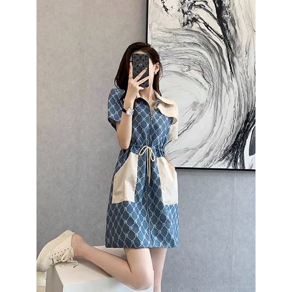 Váy dài xanh kẻ dây rút YOYO CLUB