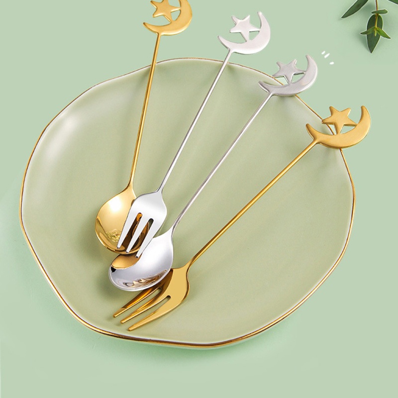 Bộ Muỗng Nĩa Bằng Thép Không Gỉ Hình Ngôi Sao Mặt Trăng