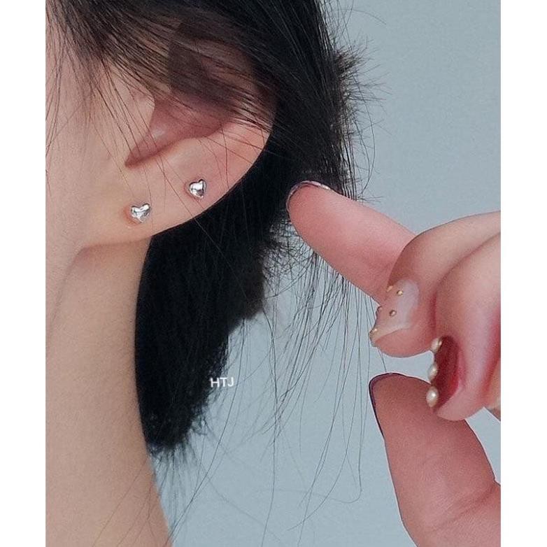 Bông tai bạc giá rẻ mẫu bông nụ tim phồng xinh xắn chuẩn bạc ta sáng đẹp/ Trang sức bạc JQN