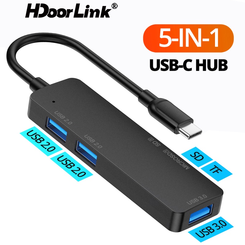 Bộ chia HdoorLink cổng Type-C HUB USB 3.0 TF SD Card 5 trong 1 cho máy tính có khe đọc TF SD