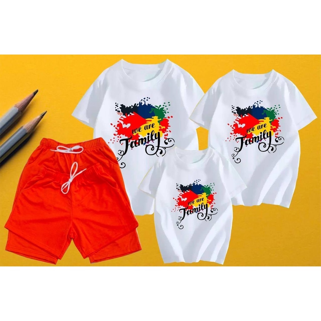 Áo thun gia đình, Đồng phục gia đình 3/4/5 người Áo thun cotton mát mịn, dày dặn - in chữ we are family vệt sơn