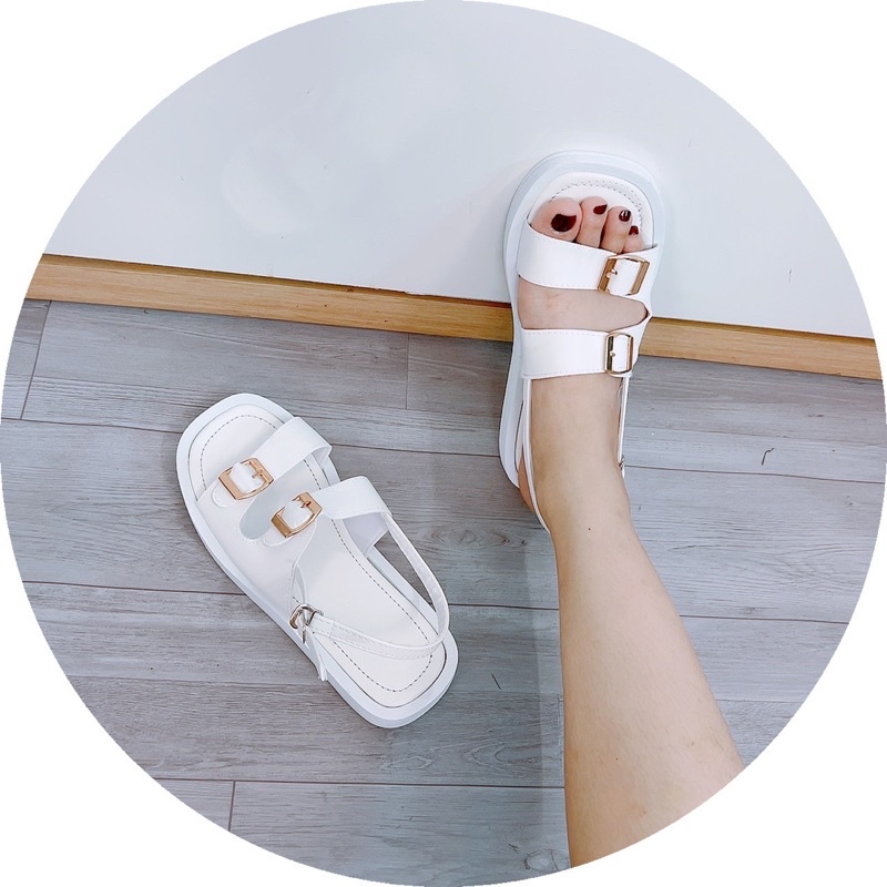 Giày sandal học sinh nữ 2 quai Khuy cài đế bánh mì