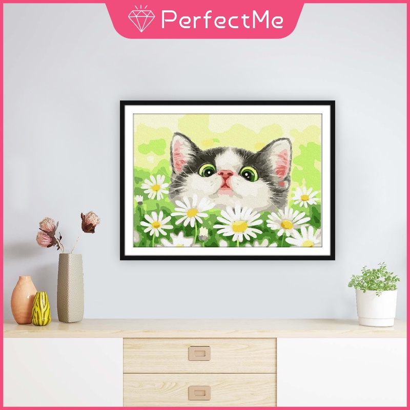 Bộ tranh đính đá 5D họa tiết chú mèo và hoa độc đáo kích thước 40×30cm DIY dùng trang trí nhà cửa