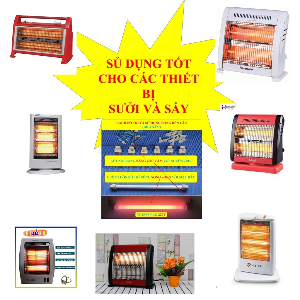 2 Bóng sưởi, Bóng sấy 400W LOẠI 1 ĐỌ TINH KHIẾT CAO  kích thước: 18cm đến 27,5cm