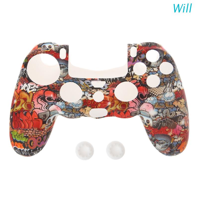 Bộ vỏ bọc silicone bảo vệ tay cầm chơi game PS4 + 2 nắp đậy