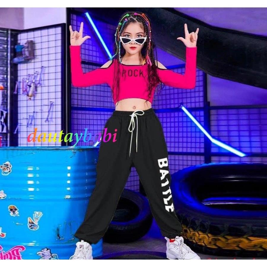Set thể thao học nhảy bé gái size nhí đại áo tay dài quần jogger  thể thao thun cotton mềm mát cho bé 10-40kg