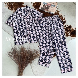 pijama lụa cộc tay quần dài