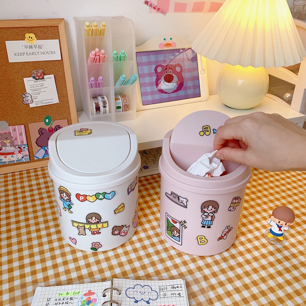 Thùng rác nắp lật để bàn mini cute Nago Store / TẶNG STICKER